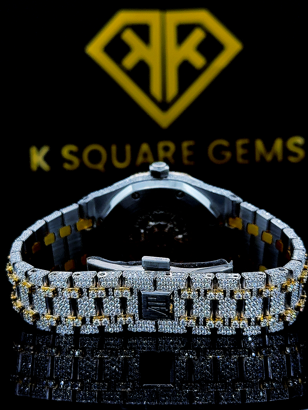 AP Skeleton Dial Two Tone Iced Out Moissanite Diamond Watch Back View