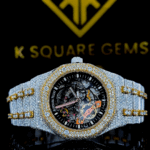 AP Royal Oak Skeleton Dial Diamond Bezel Two Tone Yellow Gold Fully Iced Moissanite Watch