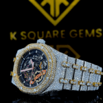 AP Skeleton Dial Two Tone Iced Out Moissanite Diamond Watch Left View