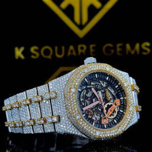 AP Skeleton Dial Two Tone Iced Out Moissanite Diamond Watch Right View