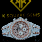 AP Royal Oak Chronograph Diamond Pave Dial Rose Gold Two Tone Moissanite Watch