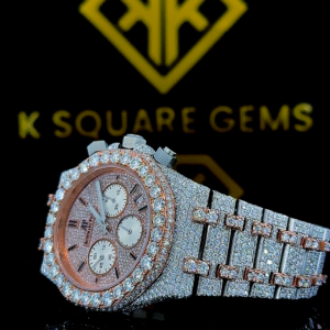 AP Two Tone Rose Gold Chrono Moissanite Diamond Watch Left Side View