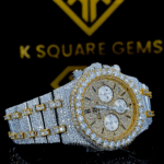AP Two Tone Yellow Gold Iced Out Chronograph Moissanite Diamond Watch Right Side View