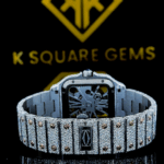 Back View Of Skeleton Dial Cartier Two Tone Iced Out Moissanite Diamond Watch