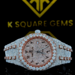 AP Royal Oak Arabic Numerals Pave Diamond Dial Two Tone Rose Gold Fully Iced Moissanite Watch