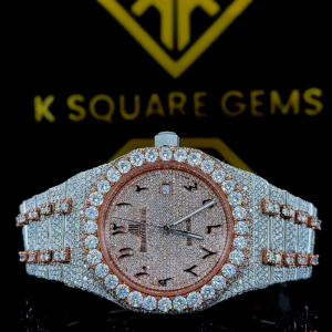 Bust Down AP Arabic Numerals Rose Gold Moissanite Diamond Watch Front View