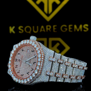 Bust Down AP Arabic Numerals Rose Gold Moissanite Diamond Watch Left Side View