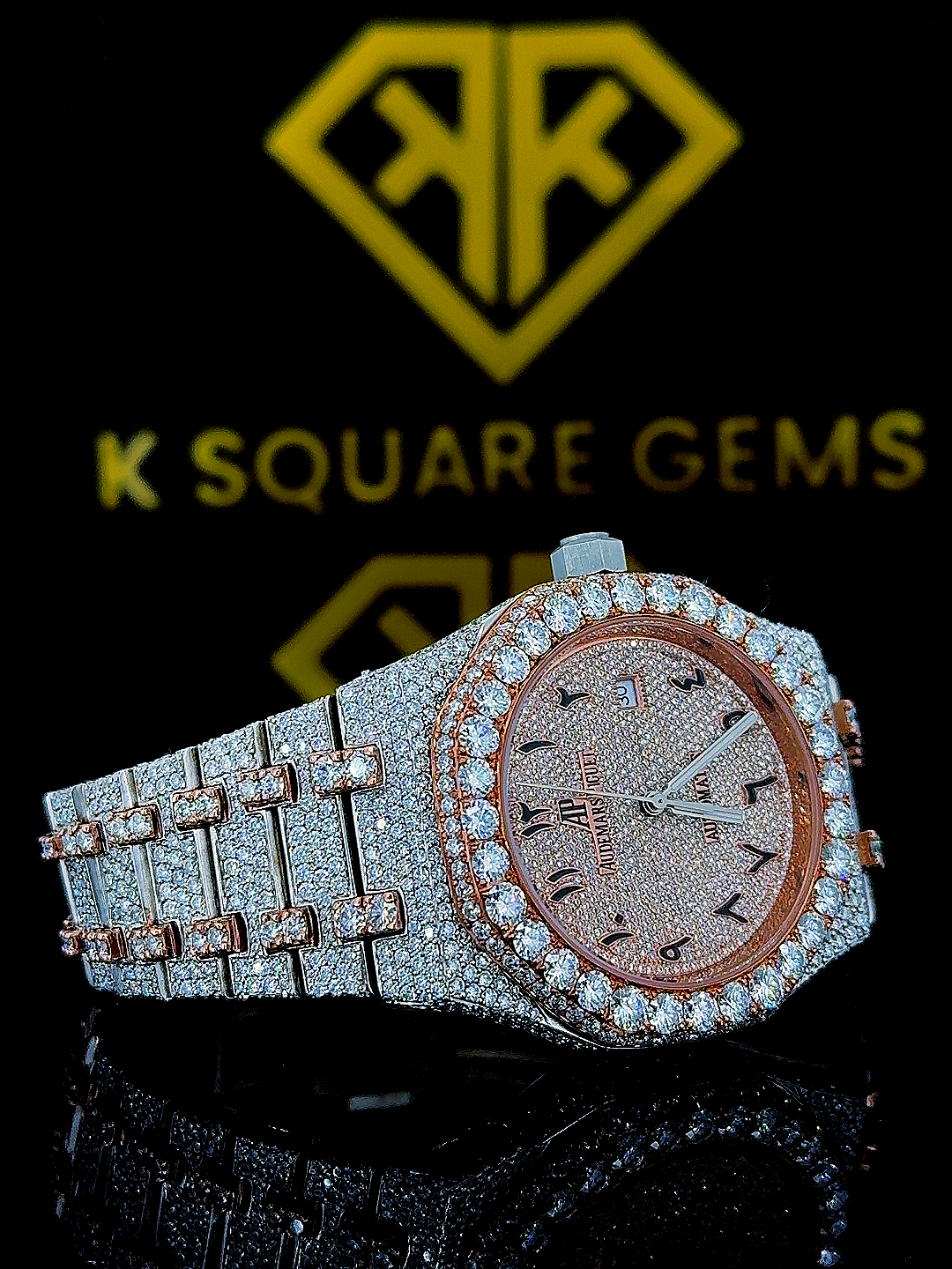 Bust Down AP Arabic Numerals Rose Gold Moissanite Diamond Watch Right Side View