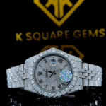 Rolex Datejust Roman Numerals Pave Diamond Dial Fully Iced Out Moissanite Watch
