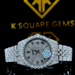 Bust Down Datejust Roman Numeral Moissanite Diamond Watch Front View