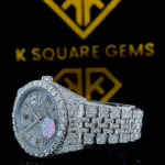 Bust Down Datejust Roman Numeral Moissanite Diamond Watch Left Side View