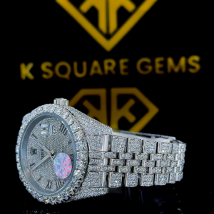 Bust Down Datejust Roman Numeral Moissanite Diamond Watch Left Side View