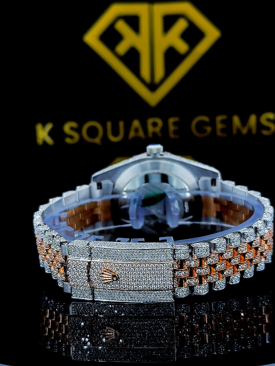 Bust Down Rolex Datejust Arabic Dial Moissanite Diamond Watch Back View