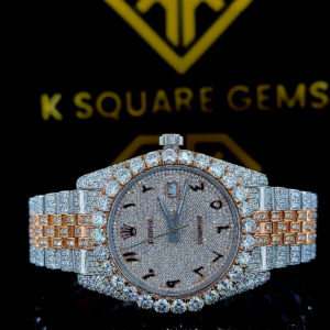 Bust Down Rolex Datejust Arabic Dial Moissanite Diamond Watch Front View
