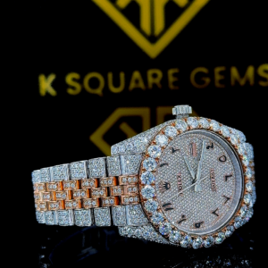Bust Down Rolex Datejust Arabic Dial Moissanite Diamond Watch Right Side View