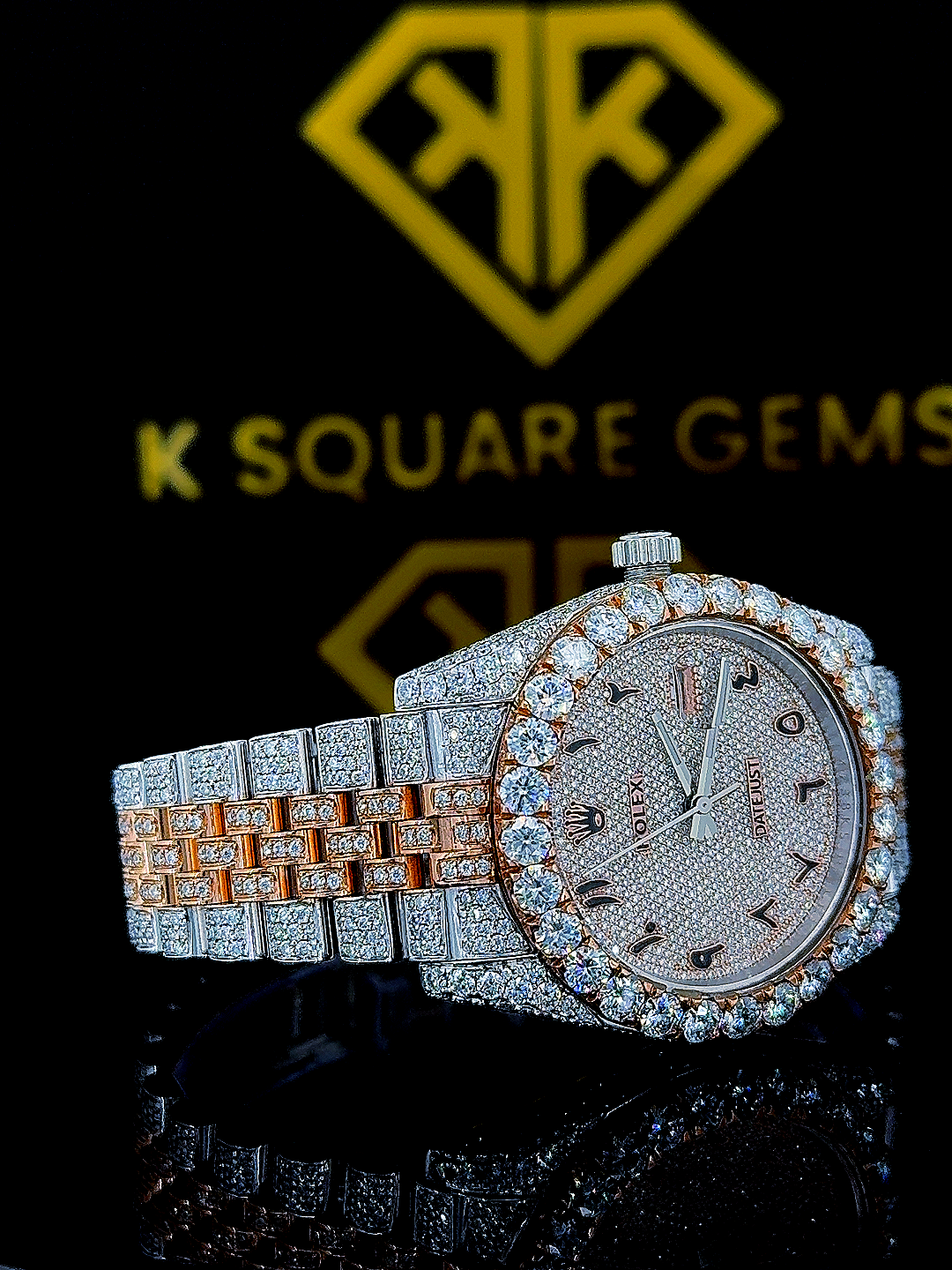 Bust Down Rolex Datejust Arabic Dial Moissanite Diamond Watch Right Side View