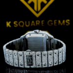 Cartier Purple Dial Iced Out Moissanite Diamond Watch Back View