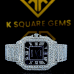 Cartier Santos Blue Roman Numerals Diamond Pave Dial Fully Iced Moissanite Watch