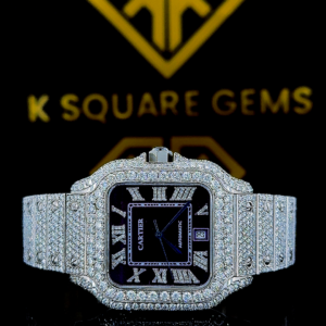 Cartier Purple Dial Iced Out Moissanite Diamond Watch Front View