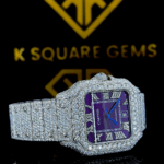 Cartier Purple Dial Iced Out Moissanite Diamond Watch Right Side View