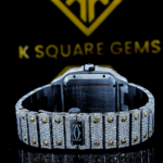 Cartier Roman Numerals Dial Two Tone Iced Out Moissanite Diamond Watch Back View