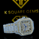 Cartier Roman Numerals Dial Two Tone Iced Out Moissanite Diamond Watch Right Side View