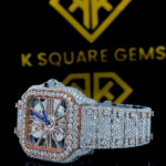 Cartier Two Tone Rose Gold Skeleton Dial Moissanite Diamond Watch Left Side View