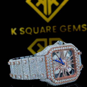 Cartier Two Tone Rose Gold Skeleton Dial Moissanite Diamond Watch Right Side View