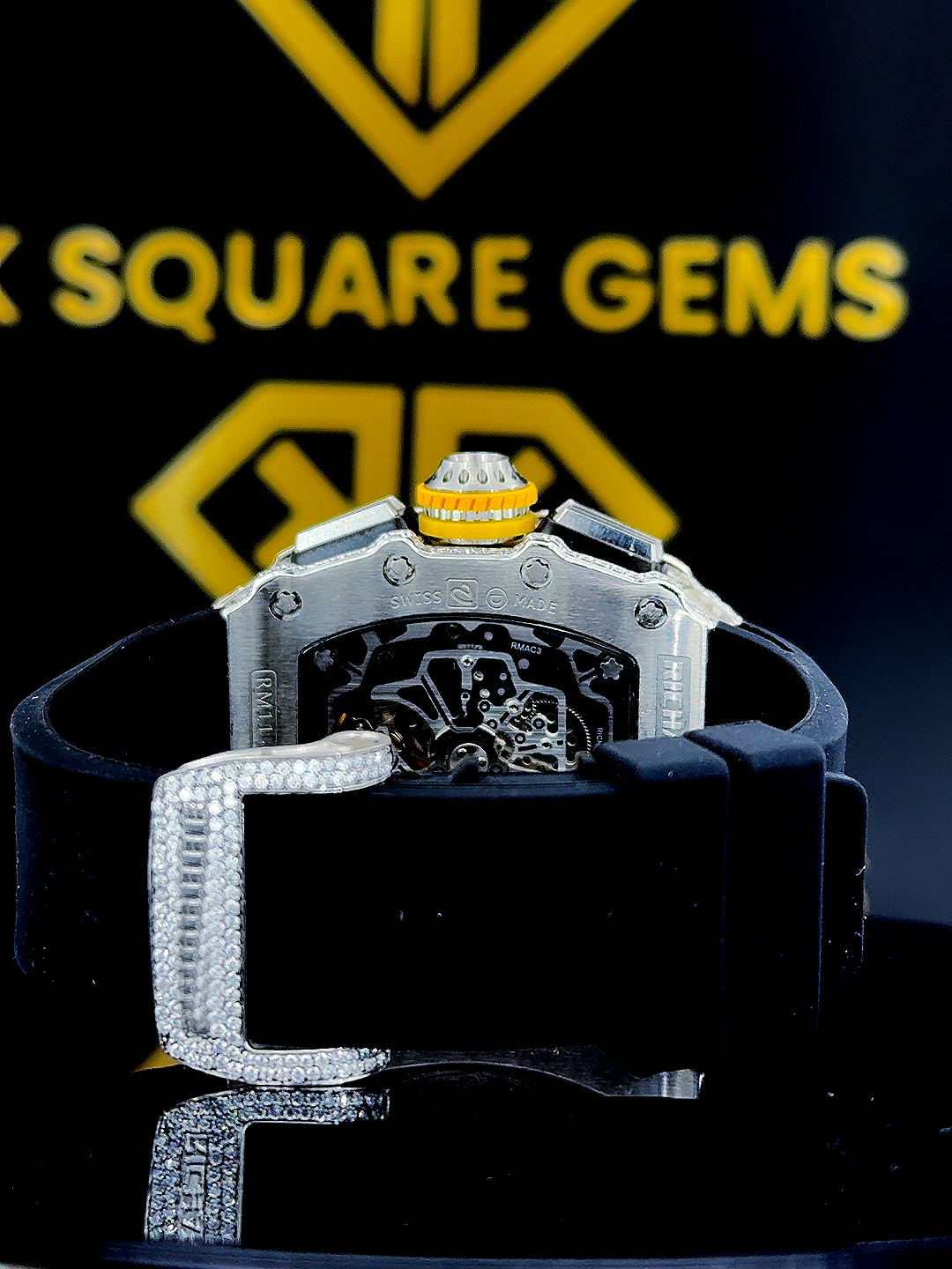 Chronograph RM Rubber Strap Moissanite Diamond Watch Back View