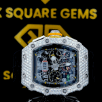 RM 011 Racing Chronograph Skeleton Dial Black Strap Moissanite Watch