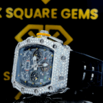 Chronograph RM Rubber Strap Moissanite Diamond Watch Left Profile View