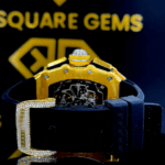 Chronograph RM Rubber Strap Yellow Gold Moissanite Diamond Watch Back View
