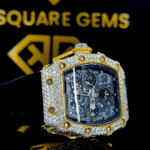 Chronograph RM Rubber Strap Yellow Gold Moissanite Diamond Watch Right Profile View