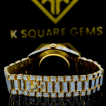 Day Date Iced Out Diamond Black Face Moissanite Diamond Watch Back Side View