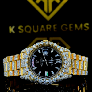 Day Date Iced Out Diamond Black Face Moissanite Diamond Watch Front View