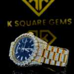 Day Date Iced Out Diamond Black Face Moissanite Diamond Watch Left Side View