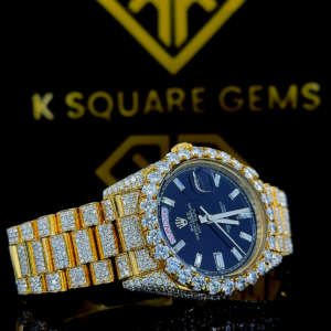 Day Date Iced Out Diamond Black Face Moissanite Diamond Watch Right Site View