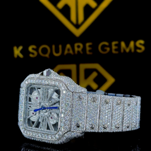 Fully Bust Down Cartier Skeleton Dial Moissanite Diamond Watch Left Side View