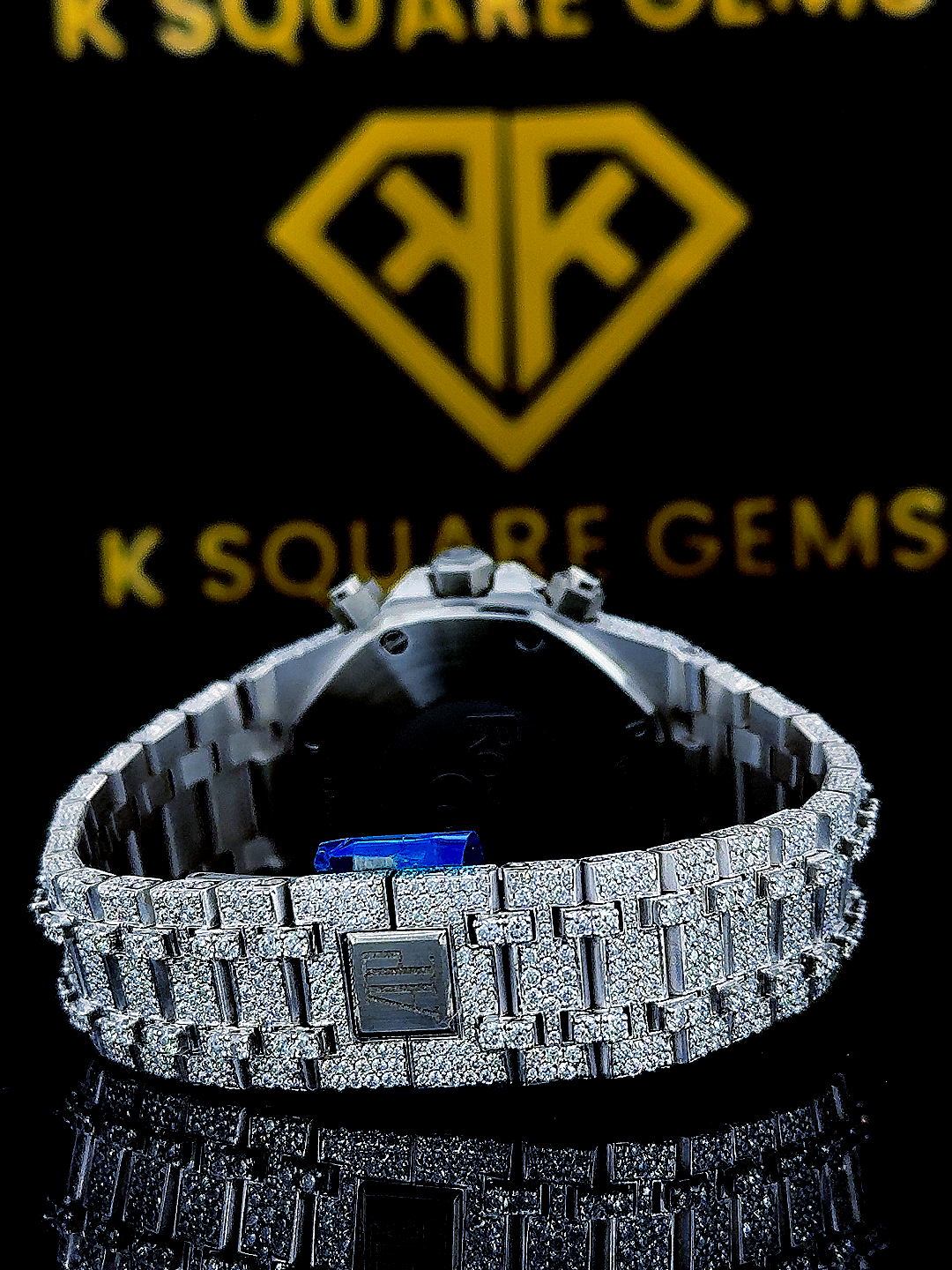 Fully Iced Out Chronograph Moissanite Diamond Watch Back Side View