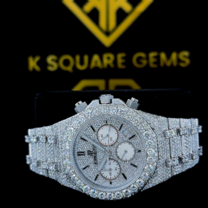 Fully Iced Out Chronograph Moissanite Diamond Watch Front Close View