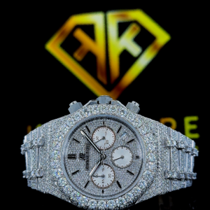 Fully Iced Out Chronograph Moissanite Diamond Watch Front View