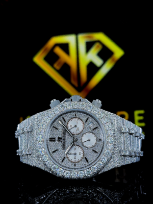 AP Royal Oak Chronograph Diamond Pave Dial Fully Iced Out Moissanite Watch