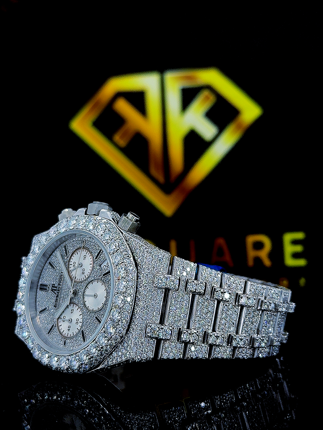 Fully Iced Out Chronograph Moissanite Diamond Watch Left Side View