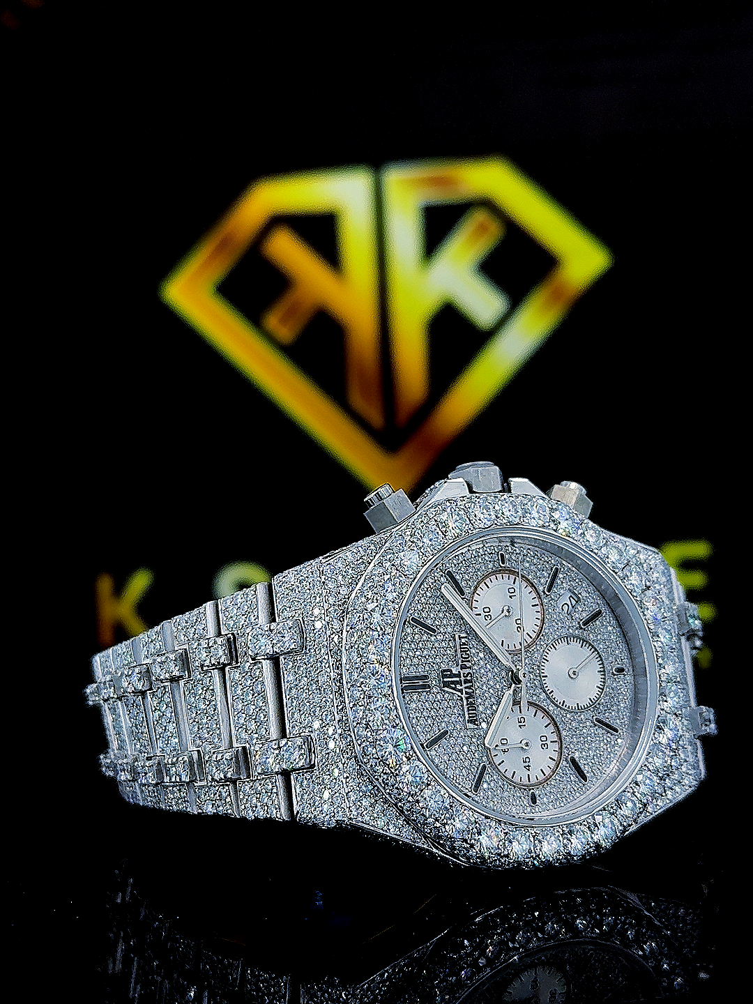 Fully Iced Out Chronograph Moissanite Diamond Watch Right Side View