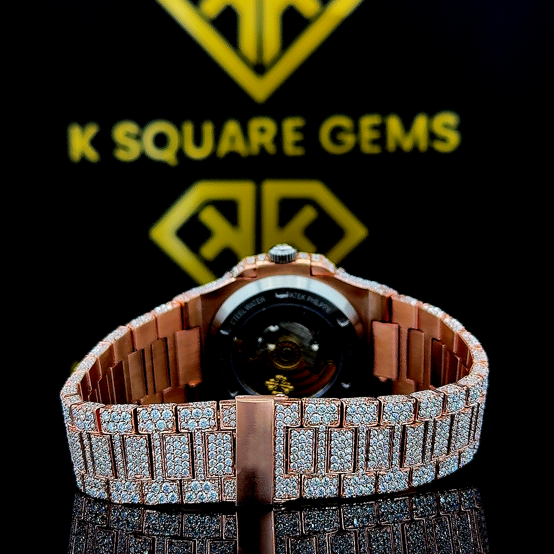 Fully Iced Out Patek Philippe Nautilus Moissanite Watch Back View
