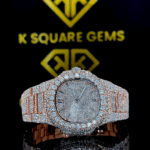 Patek Philippe Nautilus Stick Markers Fully Iced Diamond Dial Rose Gold Two Tone Moissanite Watch