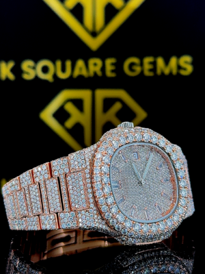 Fully Iced Out Patek Philippe Nautilus Moissanite Watch Right View