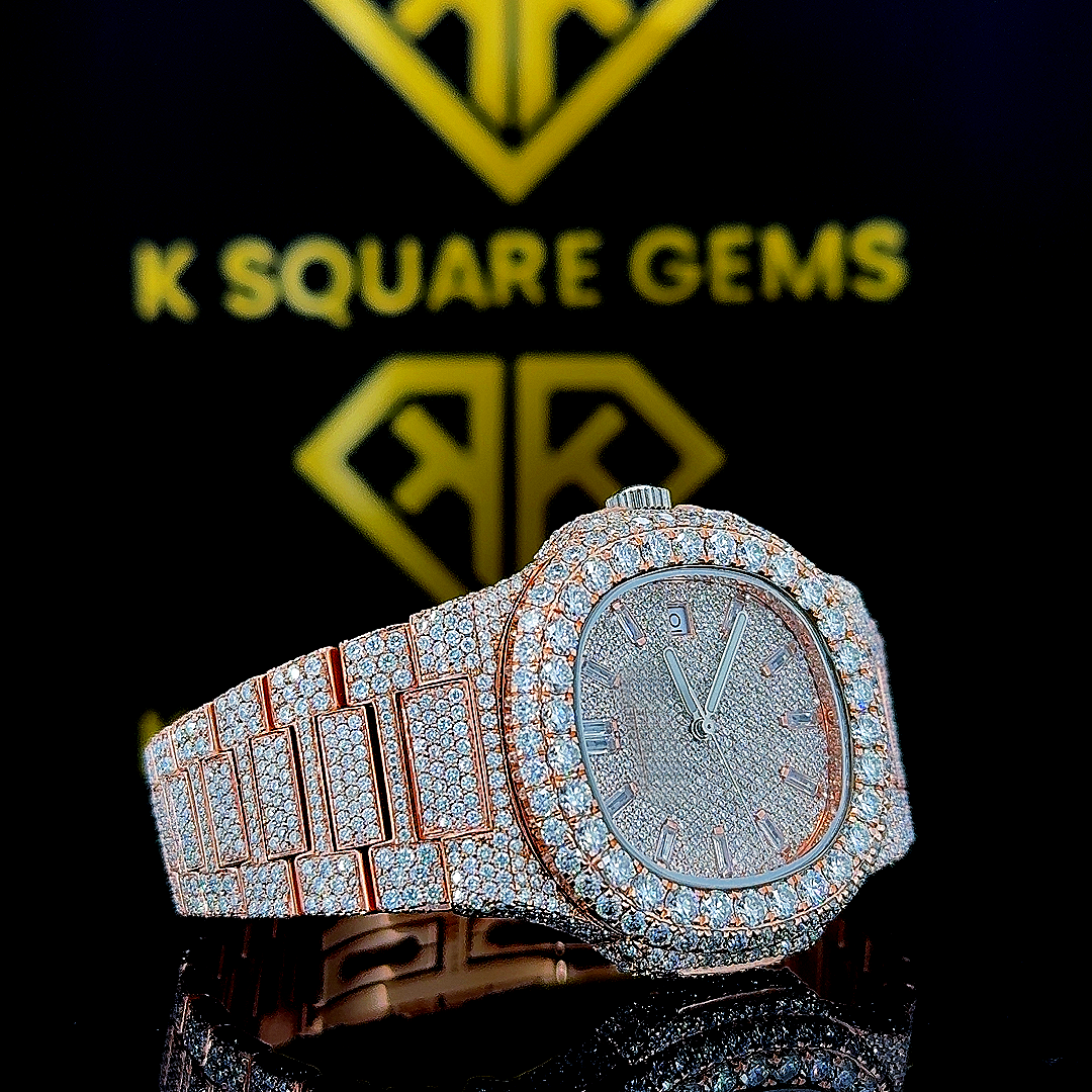 Fully Iced Out Patek Philippe Nautilus Moissanite Watch Right View
