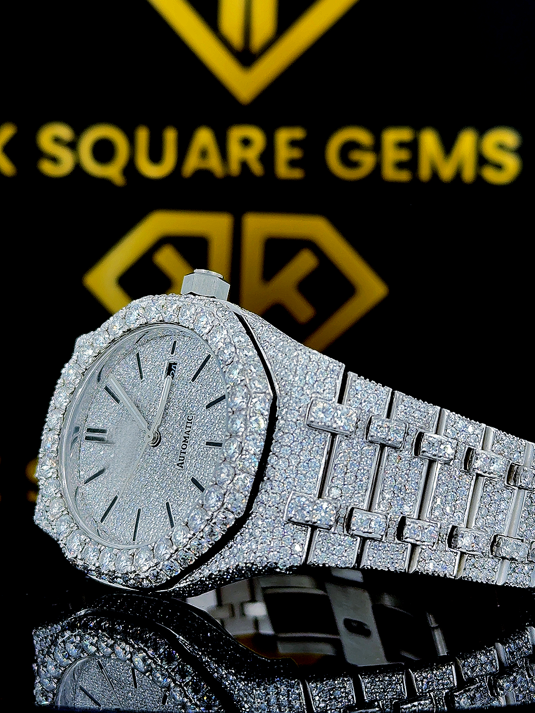 Iced Out AP Moissanite Diamond Watch Left View