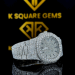 Iced Out Patek Style Moissanite Diamond Studded Watch Right Profule View